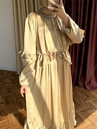 Lia fırfır detaylı elbise bej