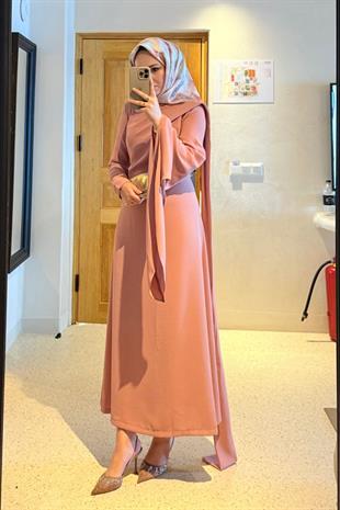 Şal detaylı volan elbise ön si̇pari̇ş -gül- vakronline