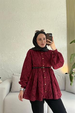 Broşlu Özel Tasarım Ceket-Bordo