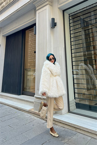 Premi̇um kürk kaban - ekru - vakronline