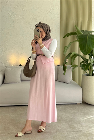 Tesettür Tuus etekli takım-pembe - vakronline
