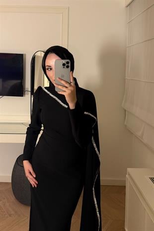 Milena Taşlı Premium Elbise-Siyah (ÖN SİPARİŞ)