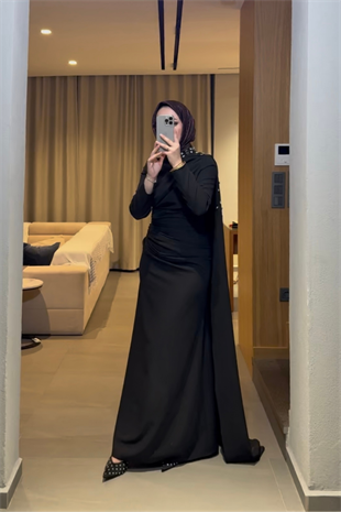 Mariana taşlı özel seri elbise -siyah  - Vakronline