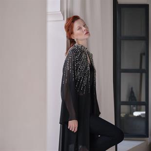 Taşli si̇yah şi̇fon abaya elbi̇se - vakronline