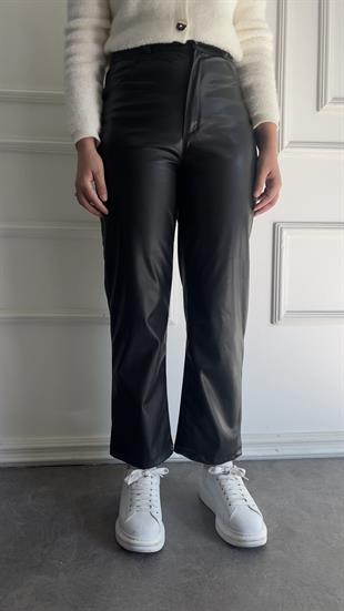 Mango deri pantolon-siyah - vakronline