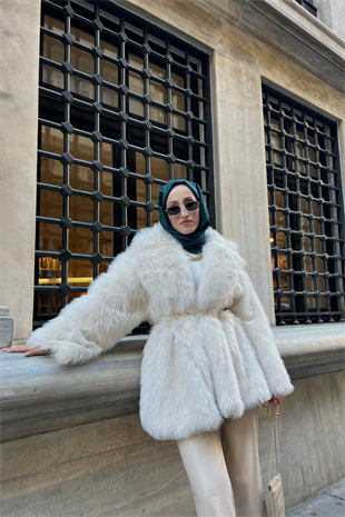 Premi̇um kürk kaban - ekru - vakronline