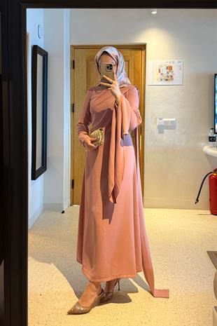 Şal detaylı volan elbise ön si̇pari̇ş -gül- vakronline