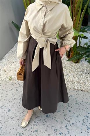 Balon kol gömlek-bej - vakronline