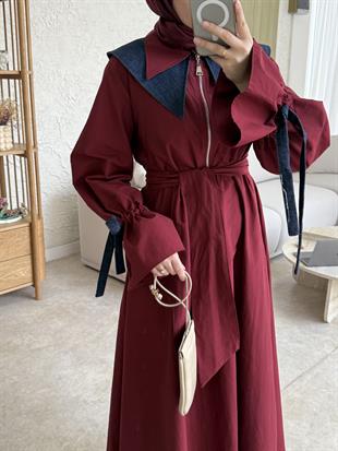 Morina bebe yaka elbise-bordo - vakronline