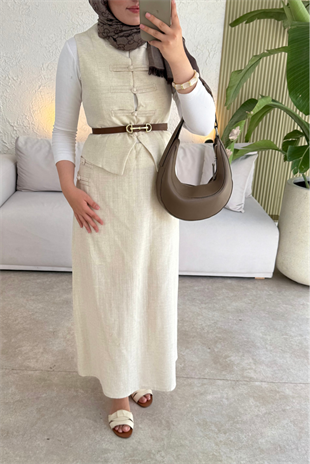 Tesettür Tuus etekli takım-bej - vakronline