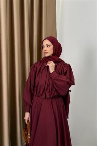 Çiçek Aksesuarlı Poplin Etekli Takım - Bordo