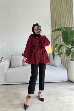 Broşlu Özel Tasarım Ceket-Bordo