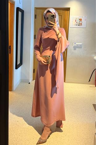 Şal detaylı volan elbise ön si̇pari̇ş -gül- vakronline