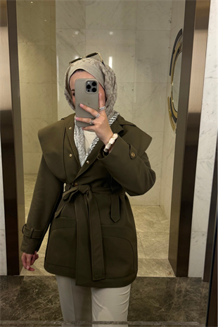 Pelerin Detaylı Premium Trençkot-Haki