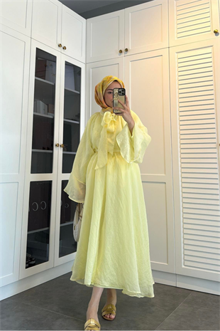 Summer balon kol premium takım butter yellow - Vakronline