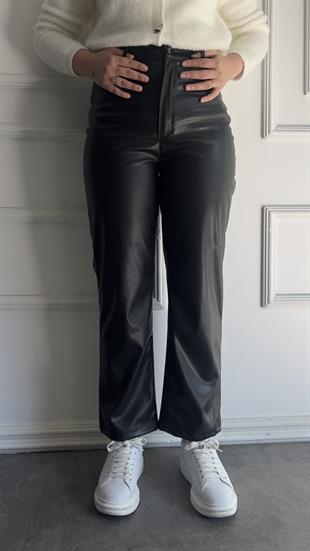 Mango deri pantolon-siyah - vakronline