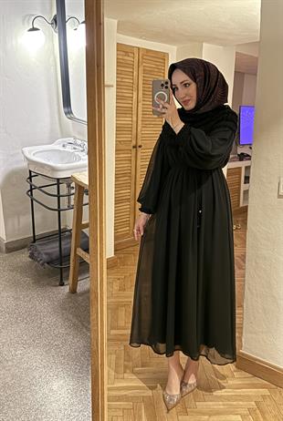 Swan şifon elbise-siyah - vakronline