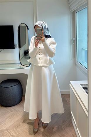 Puf Scuba Etekli Takım-Beyaz