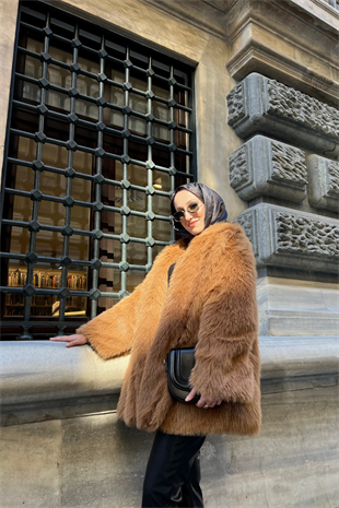 Premi̇um kürk kaban - kahve - vakronline