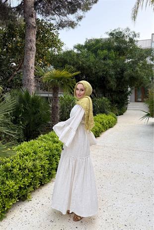 Soft keten natural elbise - Vakronline