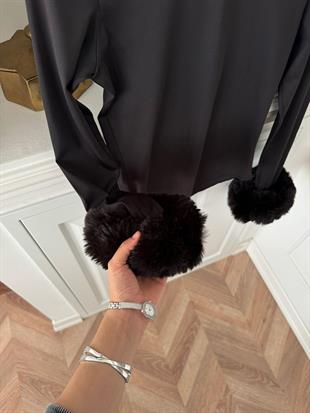 Peluş kollu body-siyah - vakronline