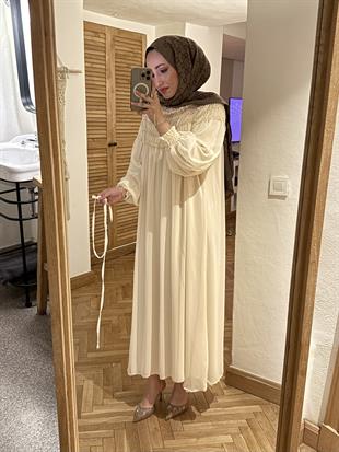 Swan şifon elbise-bej - vakronline - Vakronline