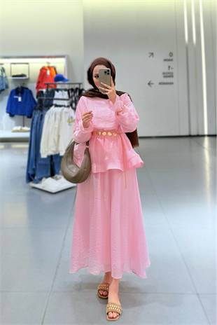 Tesettür Candy Elbise-pembe