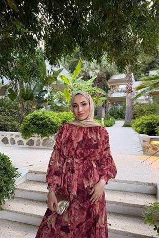 Laide astarlı elbise-kızılcık - vakronline