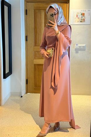 Şal detaylı volan elbise ön si̇pari̇ş -gül- vakronline