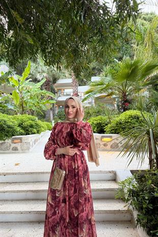 Laide astarlı elbise-kızılcık - vakronline