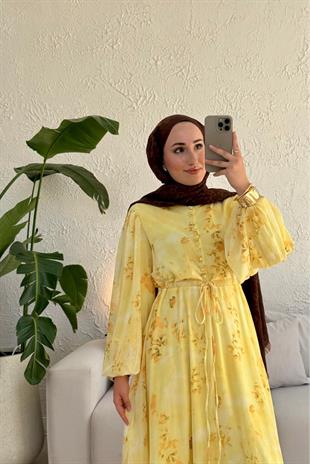 Senra Asimetrik Kesim Elbise - SARI