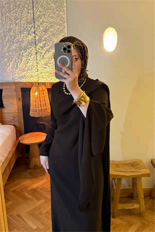 Şal detaylı volan elbise -acı kahve (ön sipariş) vakronline - Vakronline