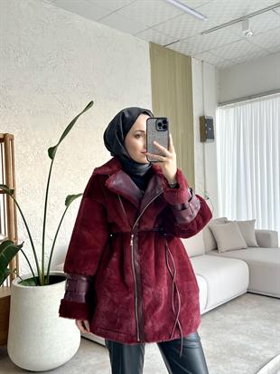 Zra muadi̇l kürklü ceket kaban -bordo - vakronline