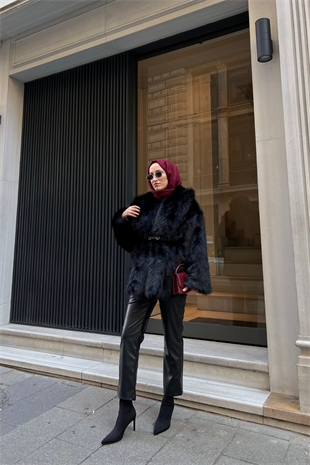 Premi̇um kürk kaban - siyah - vakronline