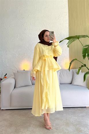 Tesettür Candy Elbise-Sarı