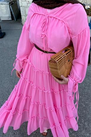 Tesettür Sue Elbise-pembe 