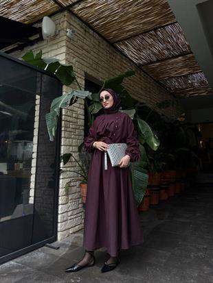 Lizya ceketli elbise-mürdüm - vakronline