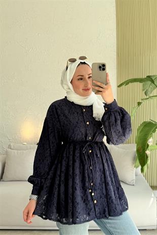 Broşlu Özel Tasarım Ceket-Lacivert