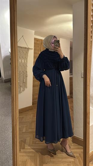 Swan şifon elbise-lacivert - vakronline