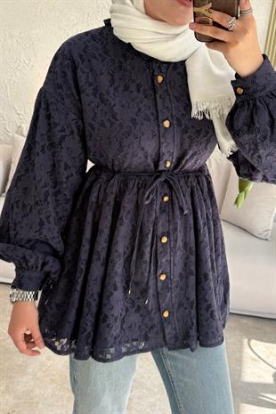 Broşlu Özel Tasarım Ceket-Lacivert