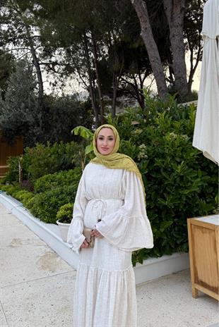 Soft keten natural elbise - Vakronline