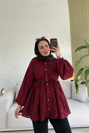 Broşlu Özel Tasarım Ceket-Bordo