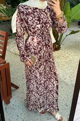 Vatkalı elbise-bordo - vakronline