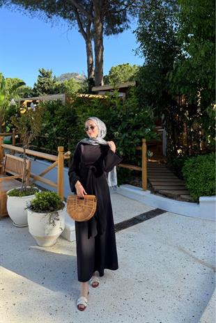 Diana keten elbise-siyah - Vakronline