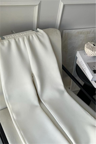 Paçası Yırtmaçlı Scuba Pantolon-Beyaz