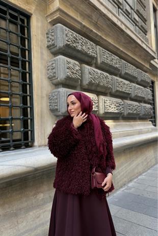 Tesettür Curly Tasarım Kürk -Bordo