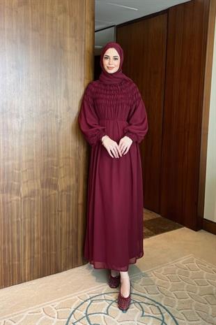 Swan elbise-bordo - Vakronline