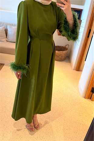 Kolları tüylü i̇thal elbise-olivie- vakronline