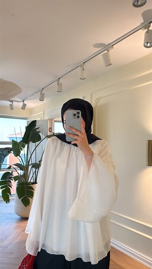 Aden Reglan Kol Dökümlü Pamuk Gömlek Bluz Beyaz