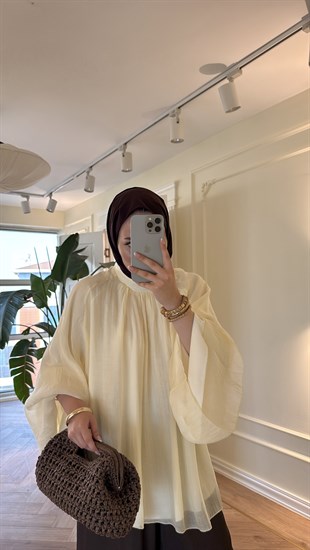 Aden Reglan Kol Dökümlü Pamuk Gömlek Bluz Sarı 
